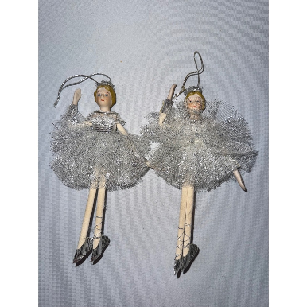 Midwest of Cannon Falls Ballerina Christmas Ornaments Silver Tinsel Set of 2